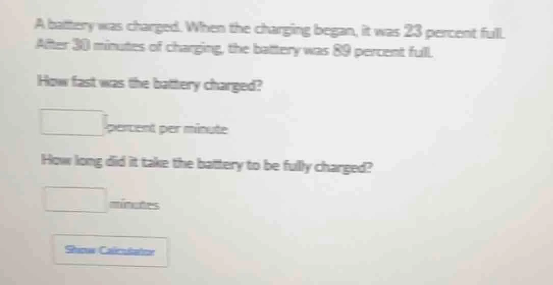 a battery was charged. when the charging began, it was 23 percent full.…