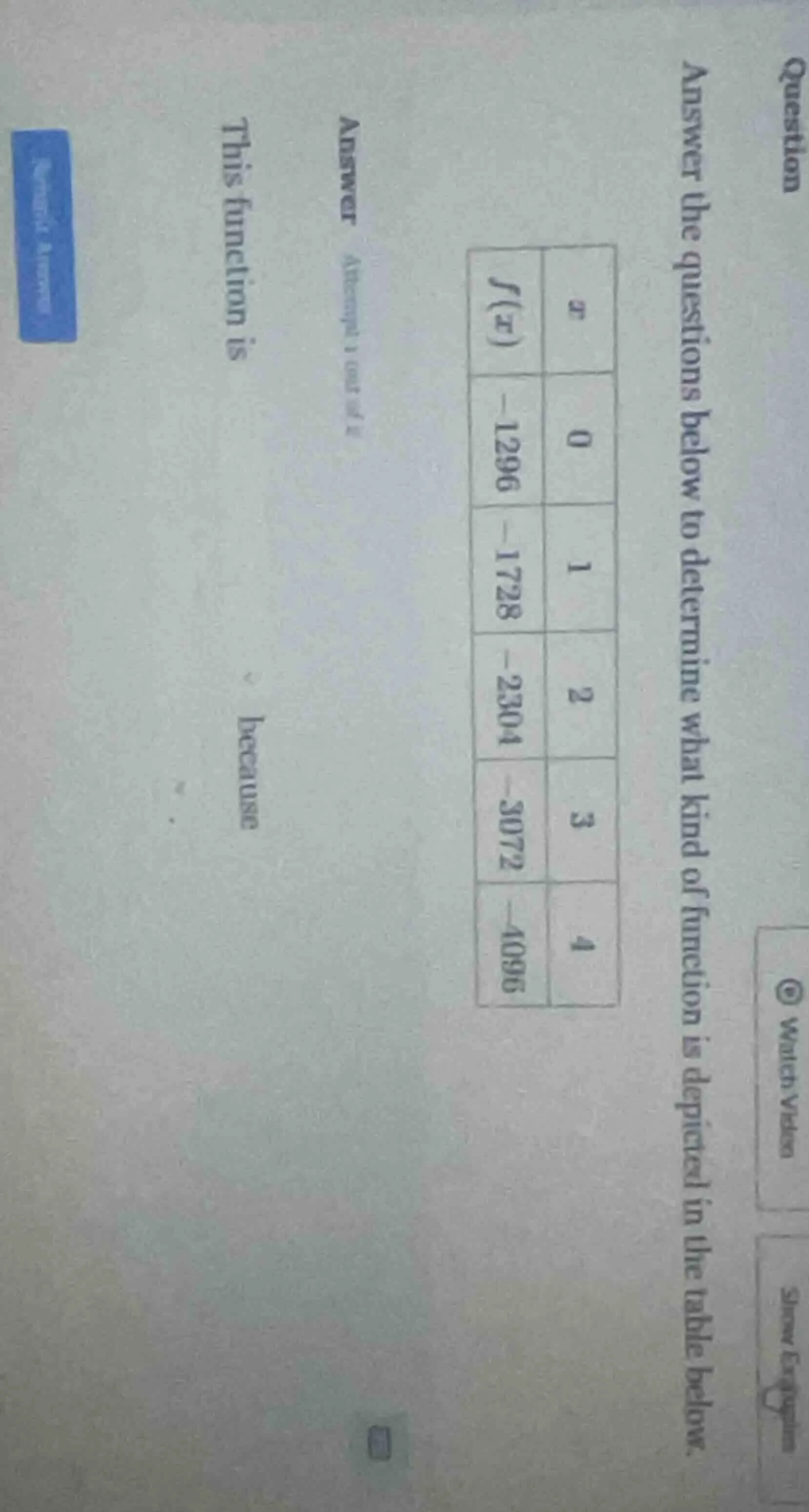 question answer the questions below to determine what kind of function …