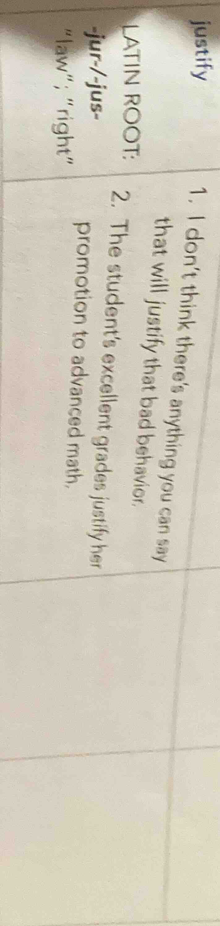 justify latin root: -jur-/jus- \law\, ight\ 1. i dont think theres anyt…
