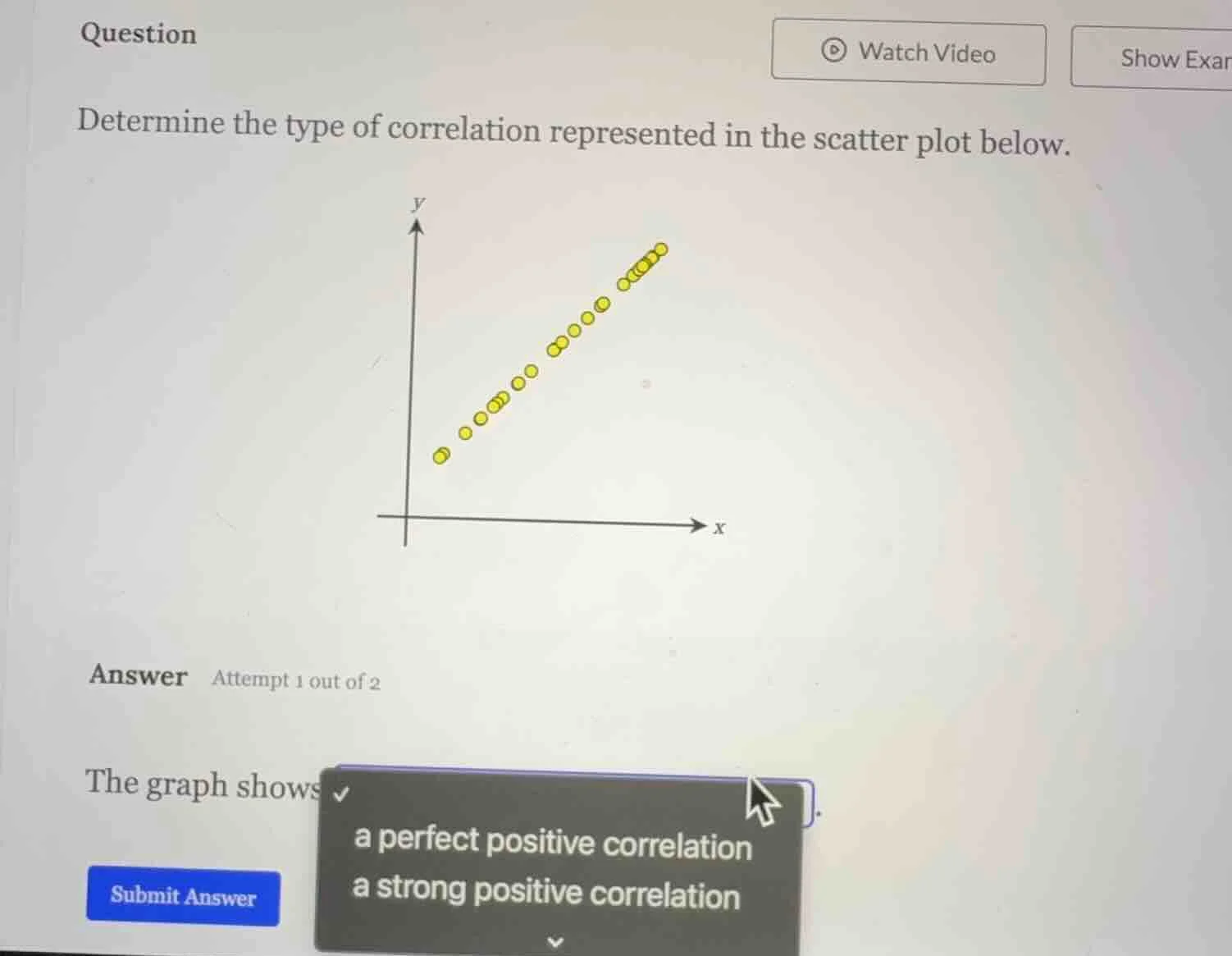 question determine the type of correlation represented in the scatter p…