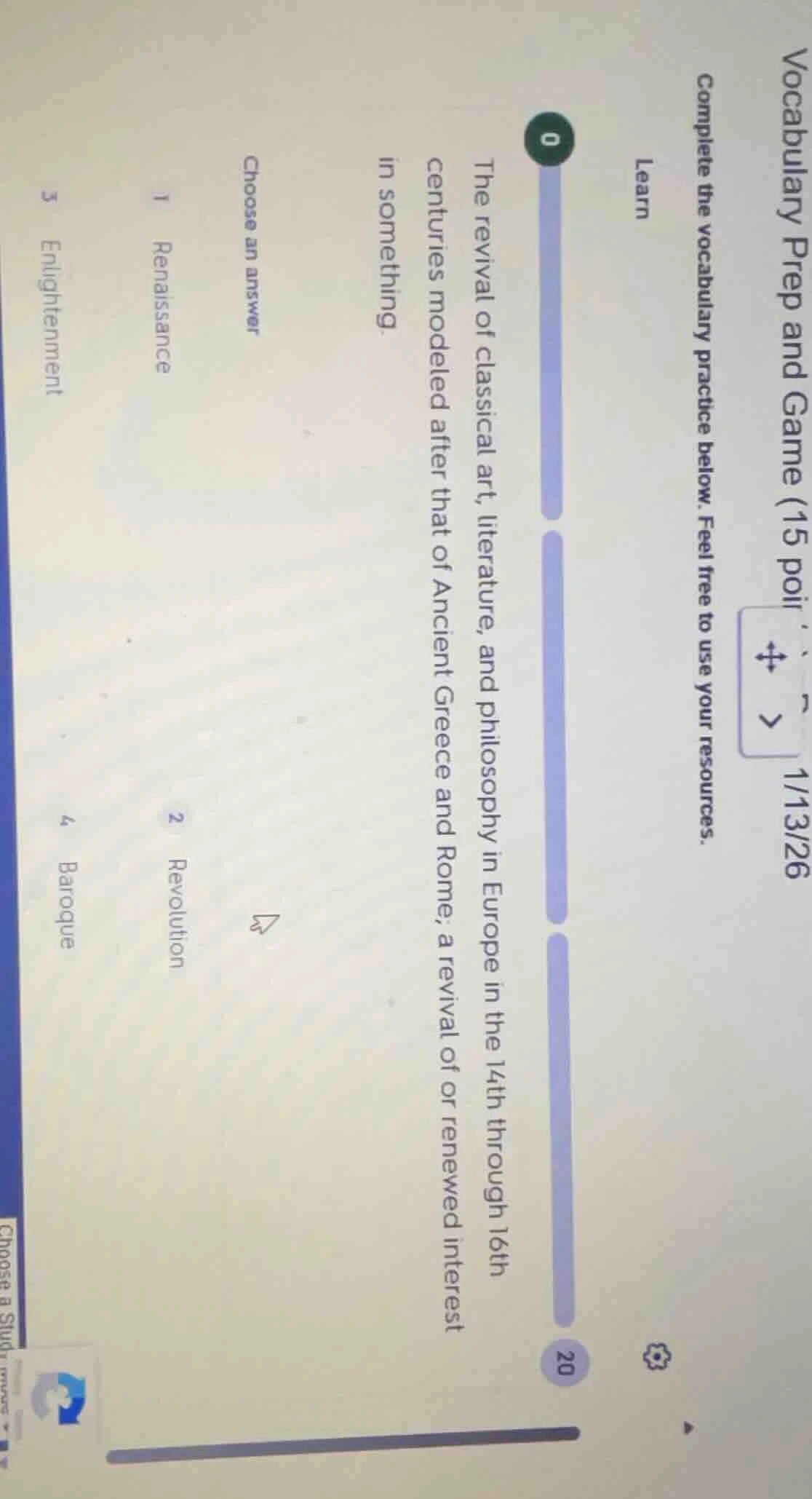 vocabulary prep and game (15 poir, 1/13/26 complete the vocabulary prac…