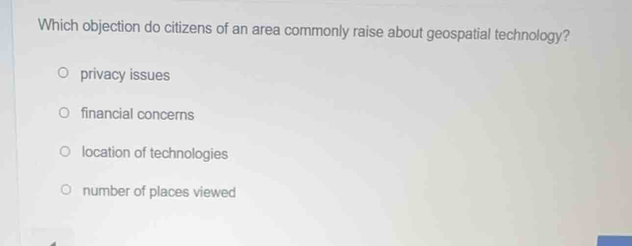 which objection do citizens of an area commonly raise about geospatial …