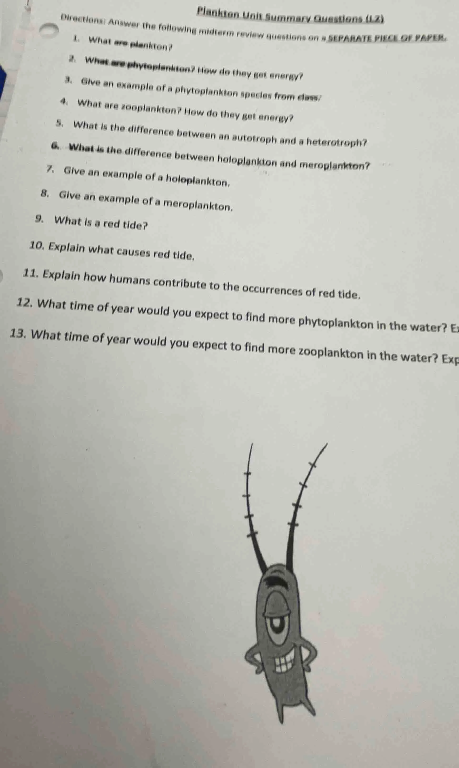 plankton unit summary questions (l2) directions: answer the following m…