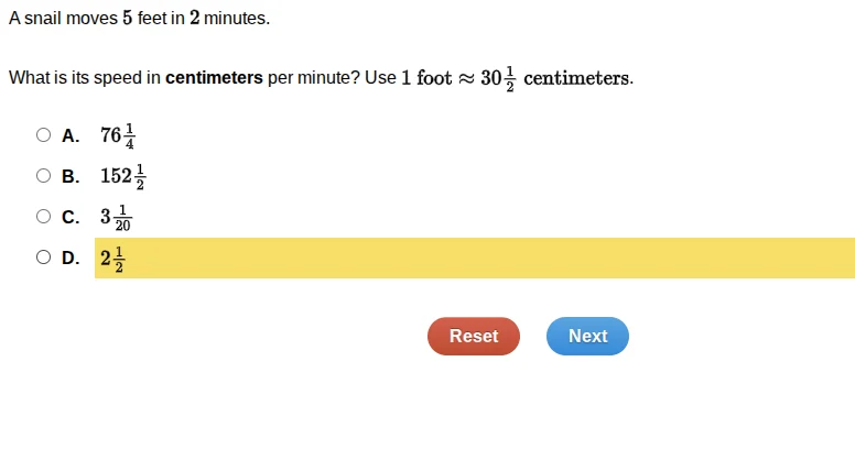 a snail moves 5 feet in 2 minutes. what is its speed in centimeters per…