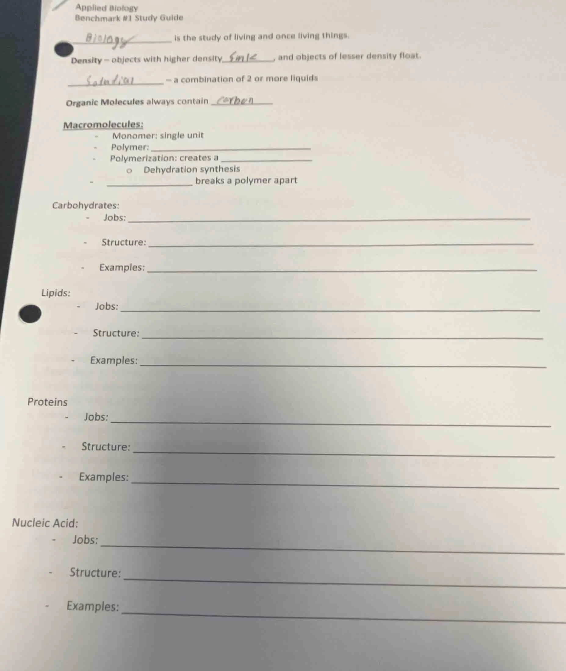 applied biology benchmark #1 study guide ______ is the study of living …