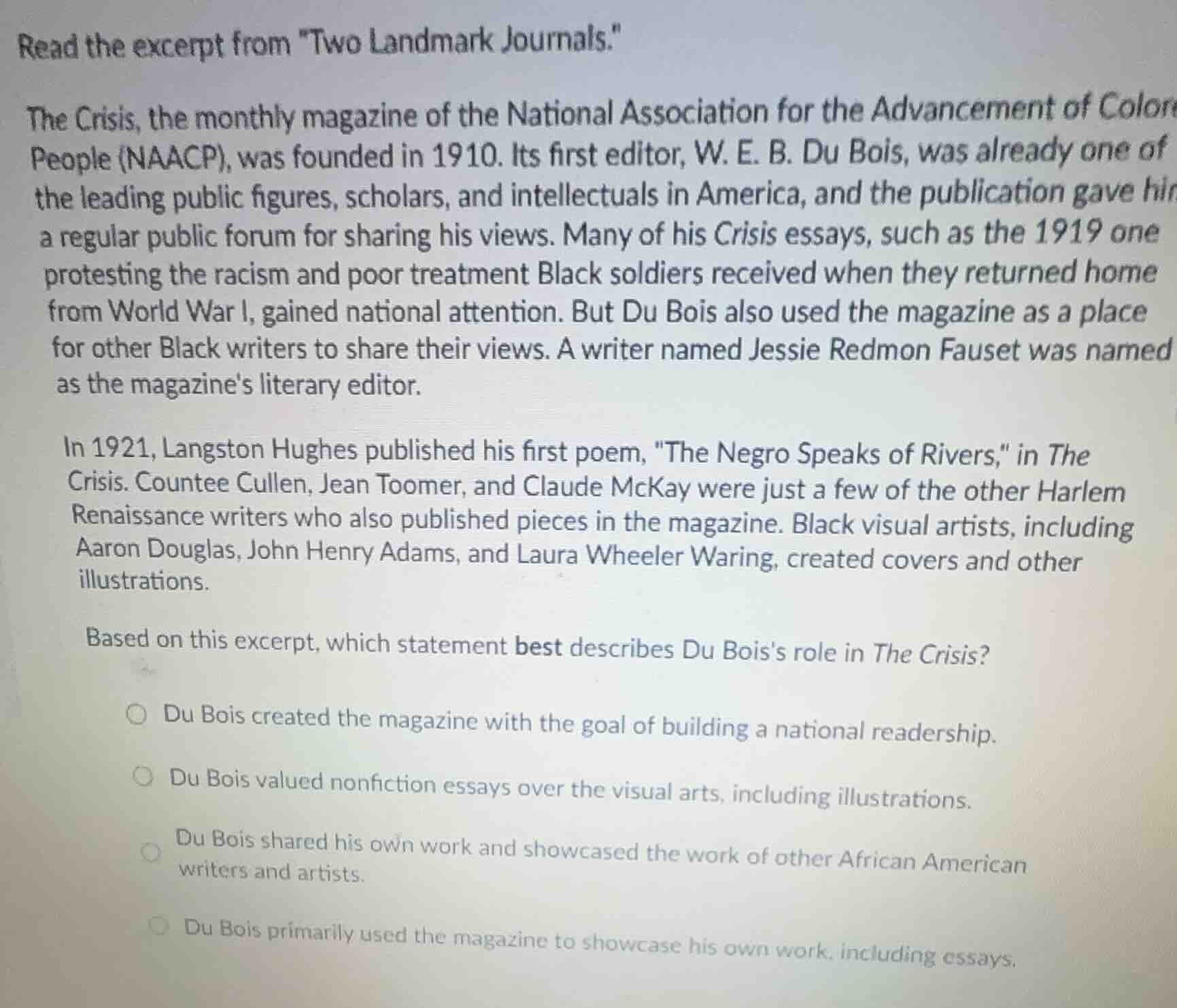 read the excerpt from \two landmark journals.\ the crisis, the monthly …