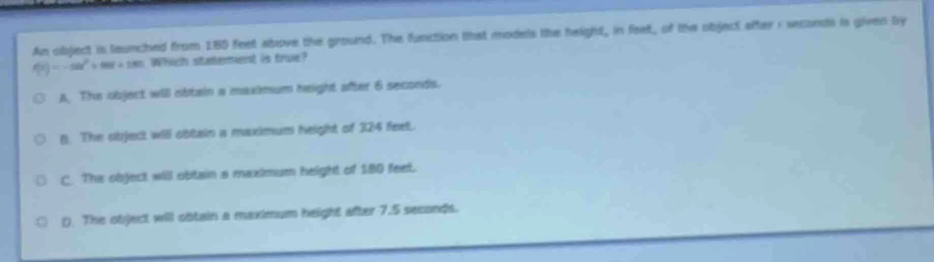 an object is launched from 180 feet above the ground. the function that…