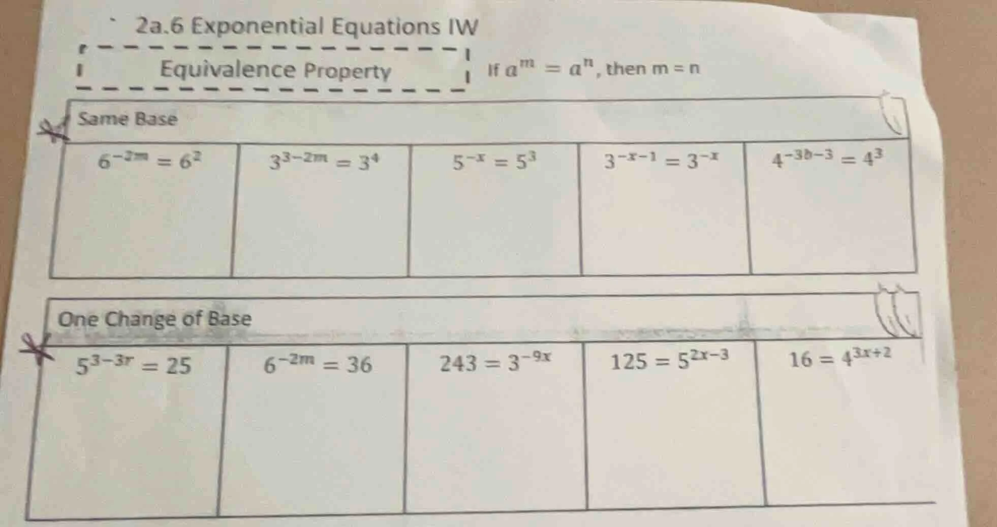 2a.6 exponential equations iw equivalence property if $a^m = a^n$, then…
