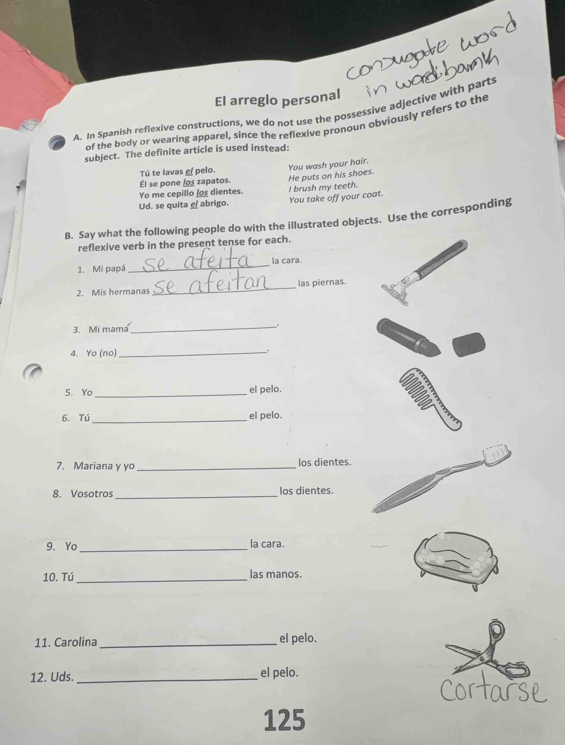 el arreglo personal conjugate word in word:bown a. in spanish reflexive…