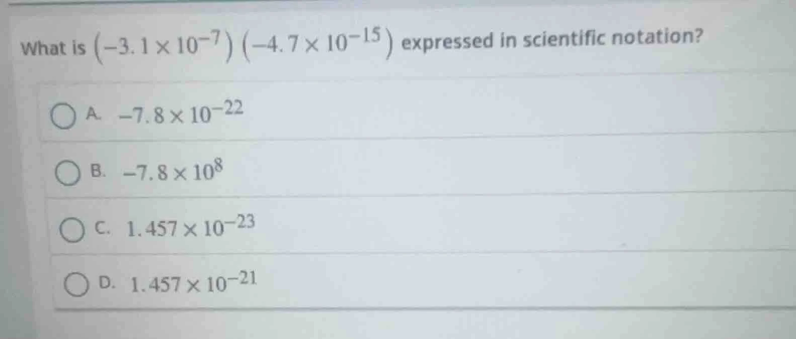 what is \\(\\left(-3.1 \\times 10^{-7}\ ight)\\left(-4.7 \\times 10^{-1…