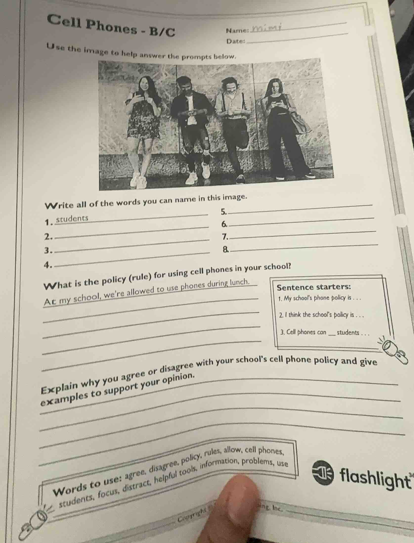 cell phones - b/c name: mimi date: use the image to help answer the pro…