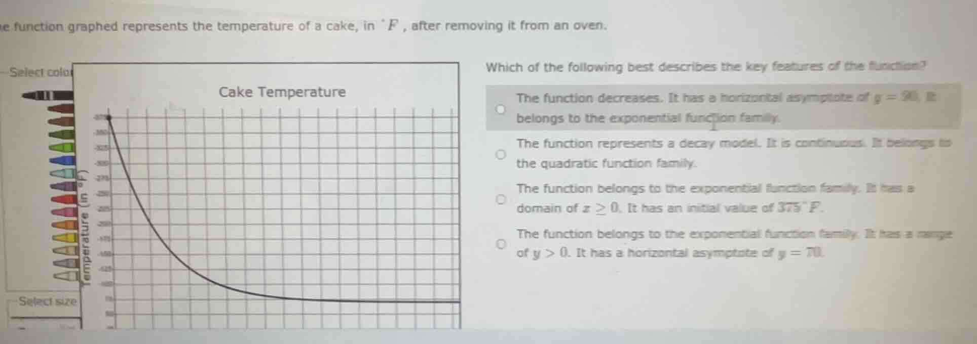 the function graphed represents the temperature of a cake, in °f, after…