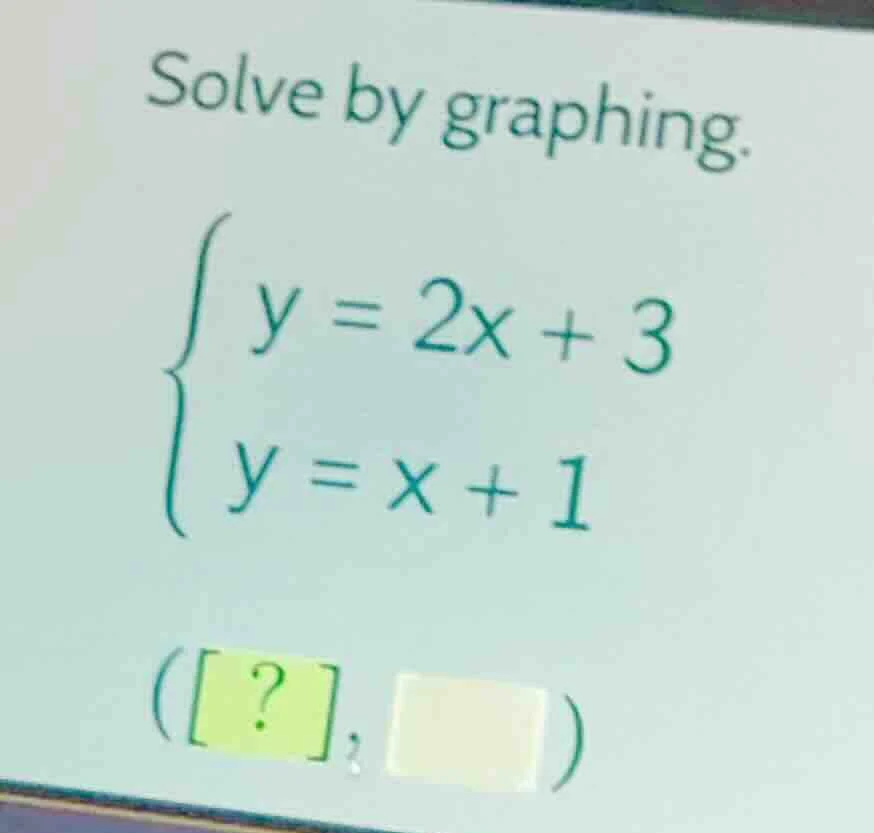 solve by graphing. \\begin{cases} y = 2x + 3 \\\\ y = x + 1 \\end{cases…