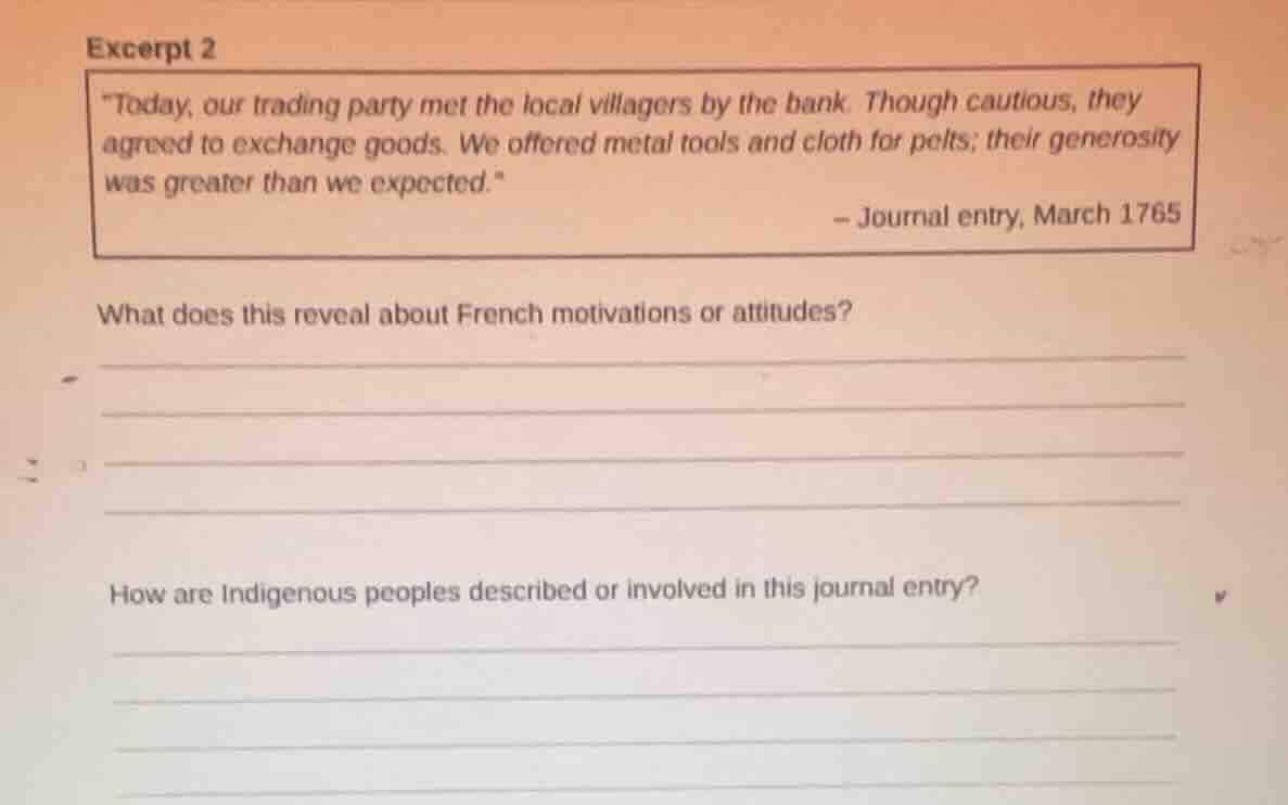 excerpt 2 \today, our trading party met the local villagers by the bank…