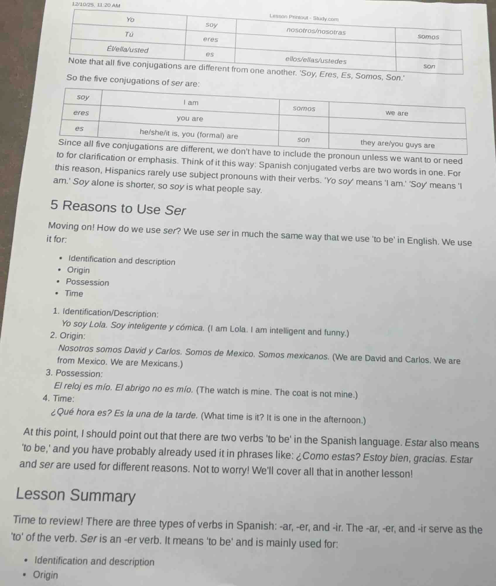 12/10/25, 11:20 am lesson printout - study.com yo soy nosotros/nosotras…