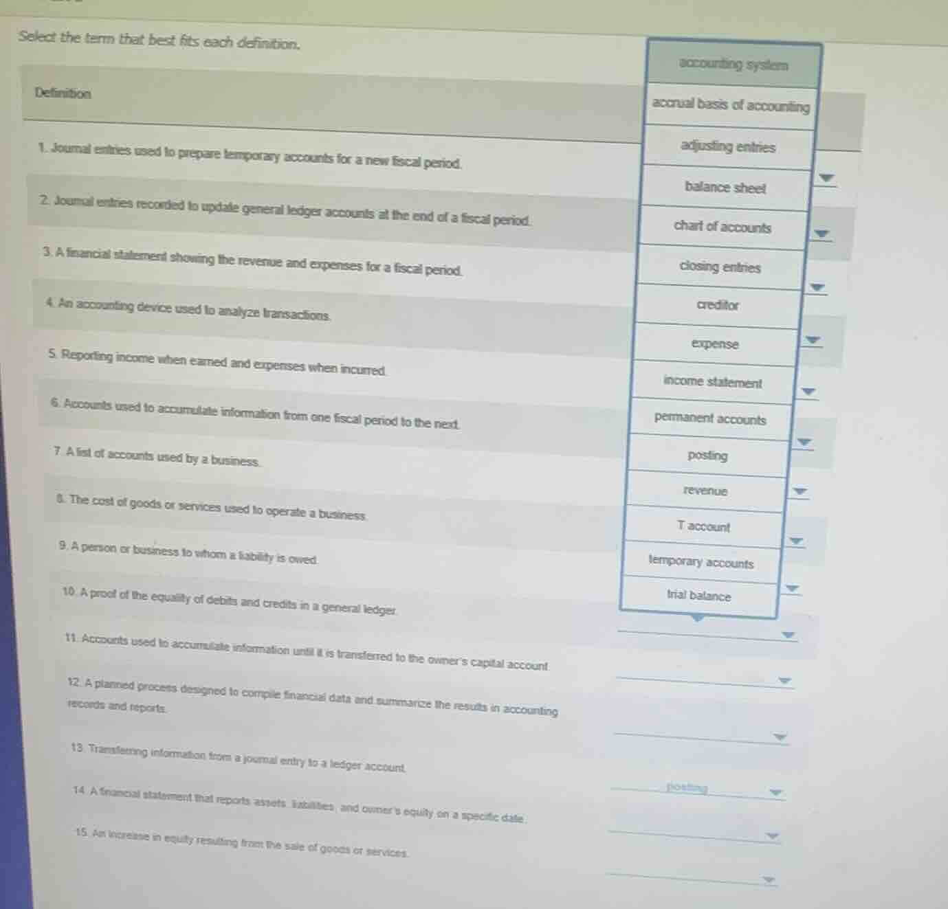 select the term that best fits each definition. definition 1. journal e…