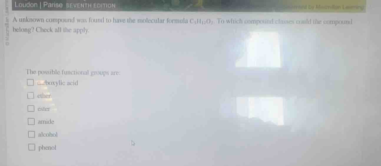 loudon | parise seventh edition a unknown compound was found to have th…
