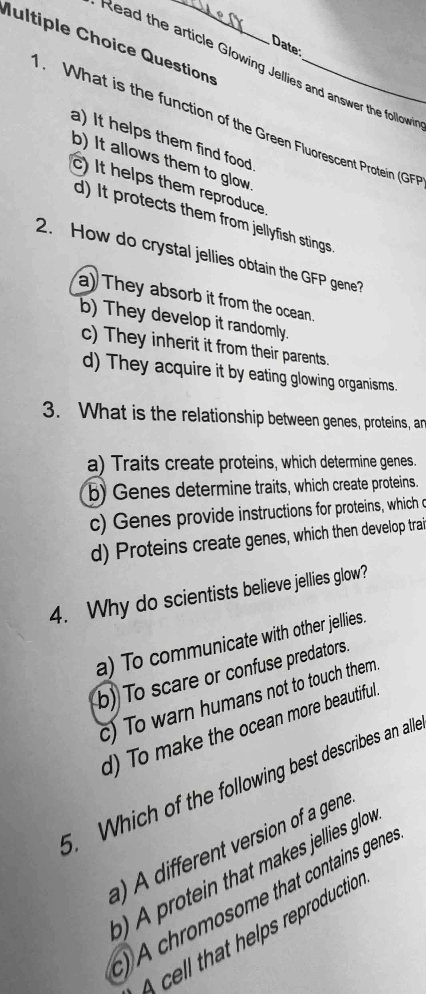 read the article glowing jellies and answer the following multiple choi…