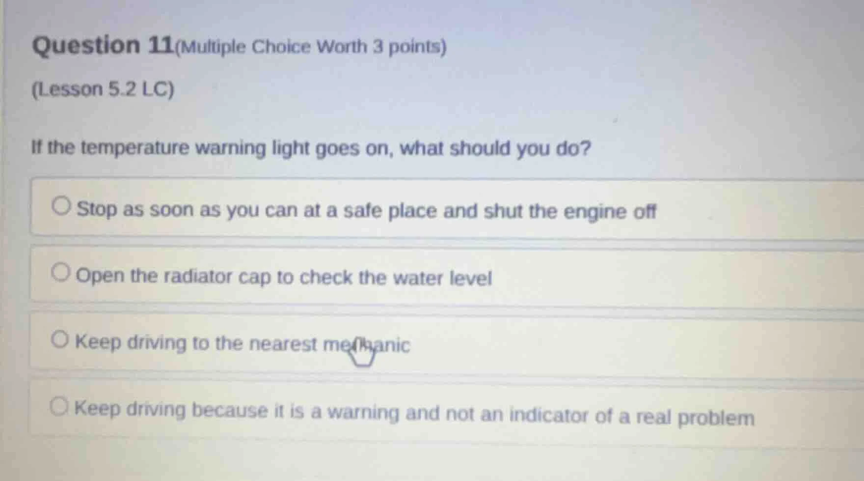 question 11(multiple choice worth 3 points) (lesson 5.2 lc) if the temp…