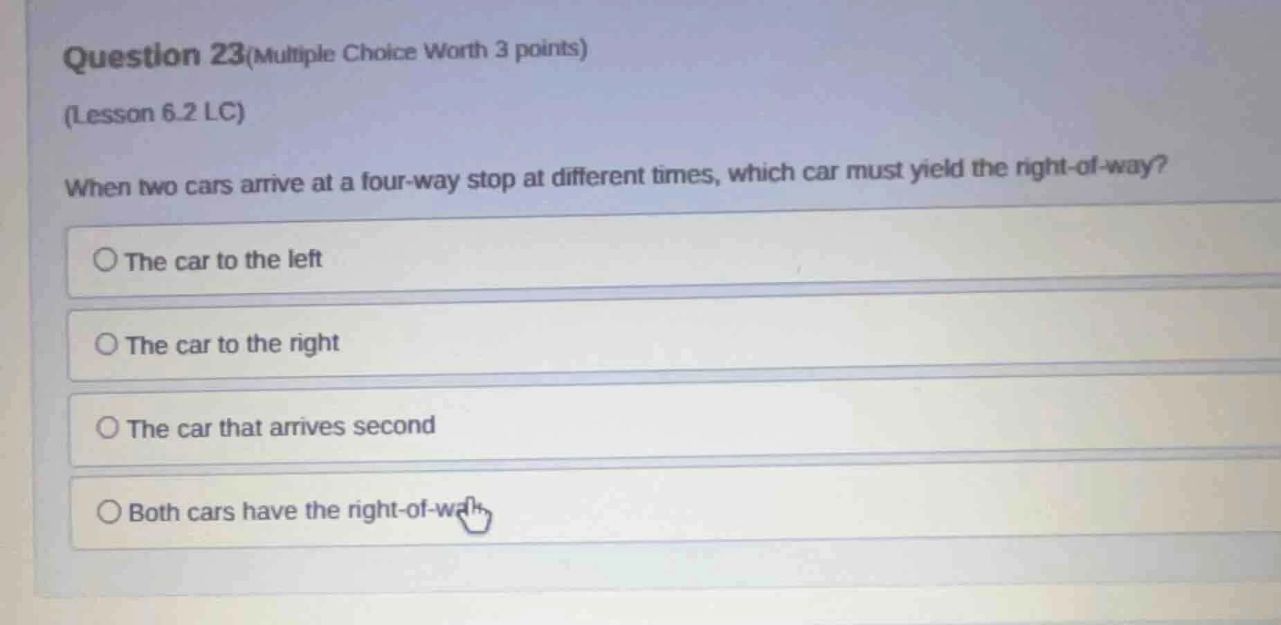 question 23(multiple choice worth 3 points) (lesson 6.2 lc) when two ca…