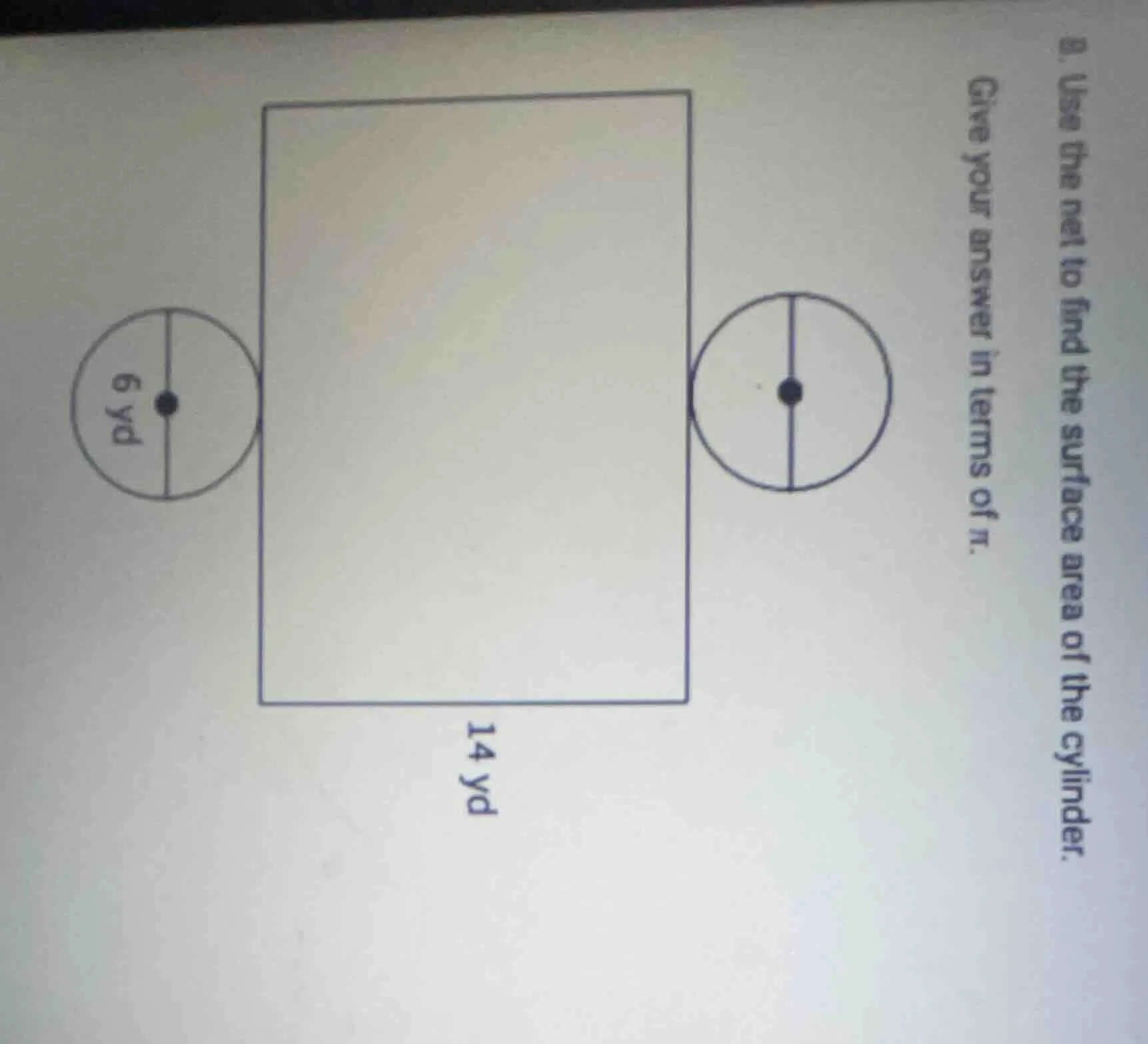 9. use the net to find the surface area of the cylinder. give your answ…