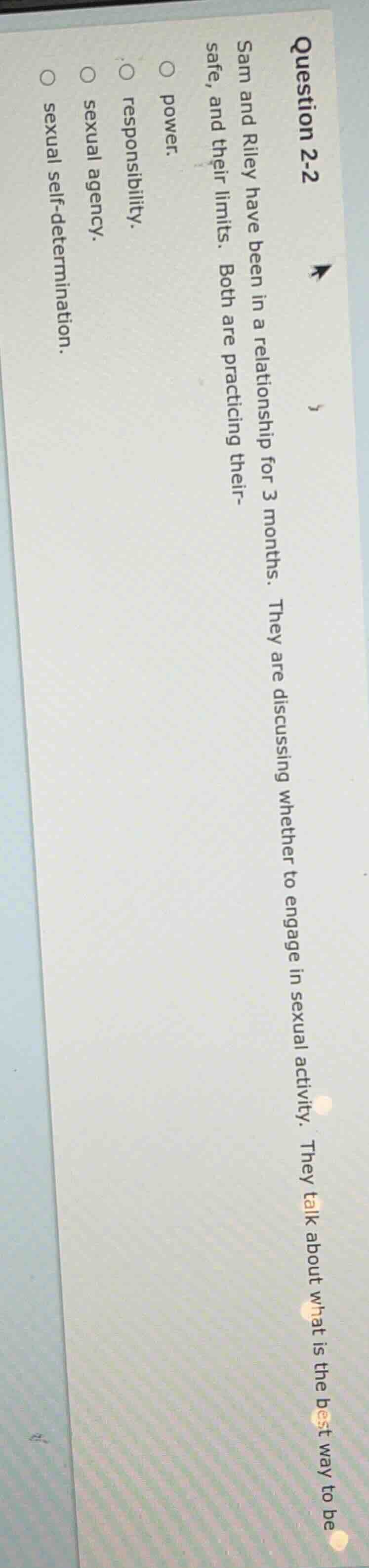 question 2-2 sam and riley have been in a relationship for 3 months. th…