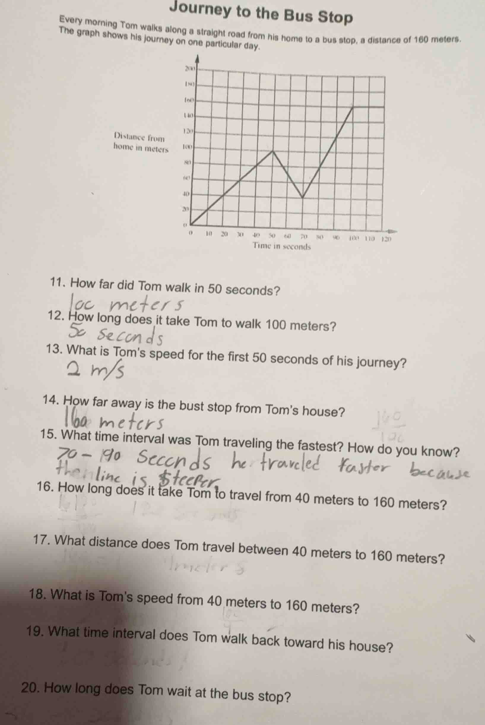 journey to the bus stop every morning tom walks along a straight road f…