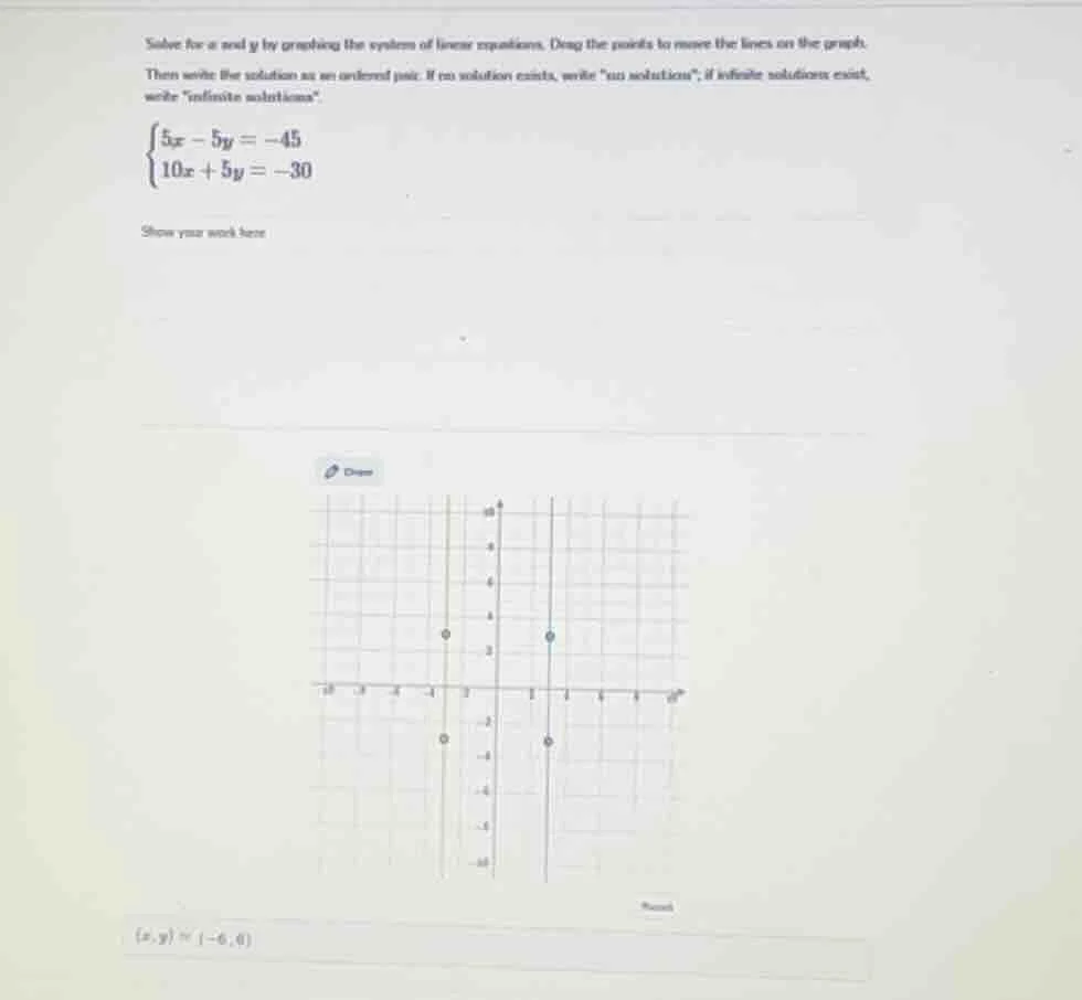 solve for x and y by graphing the system of linear equations. drag the …