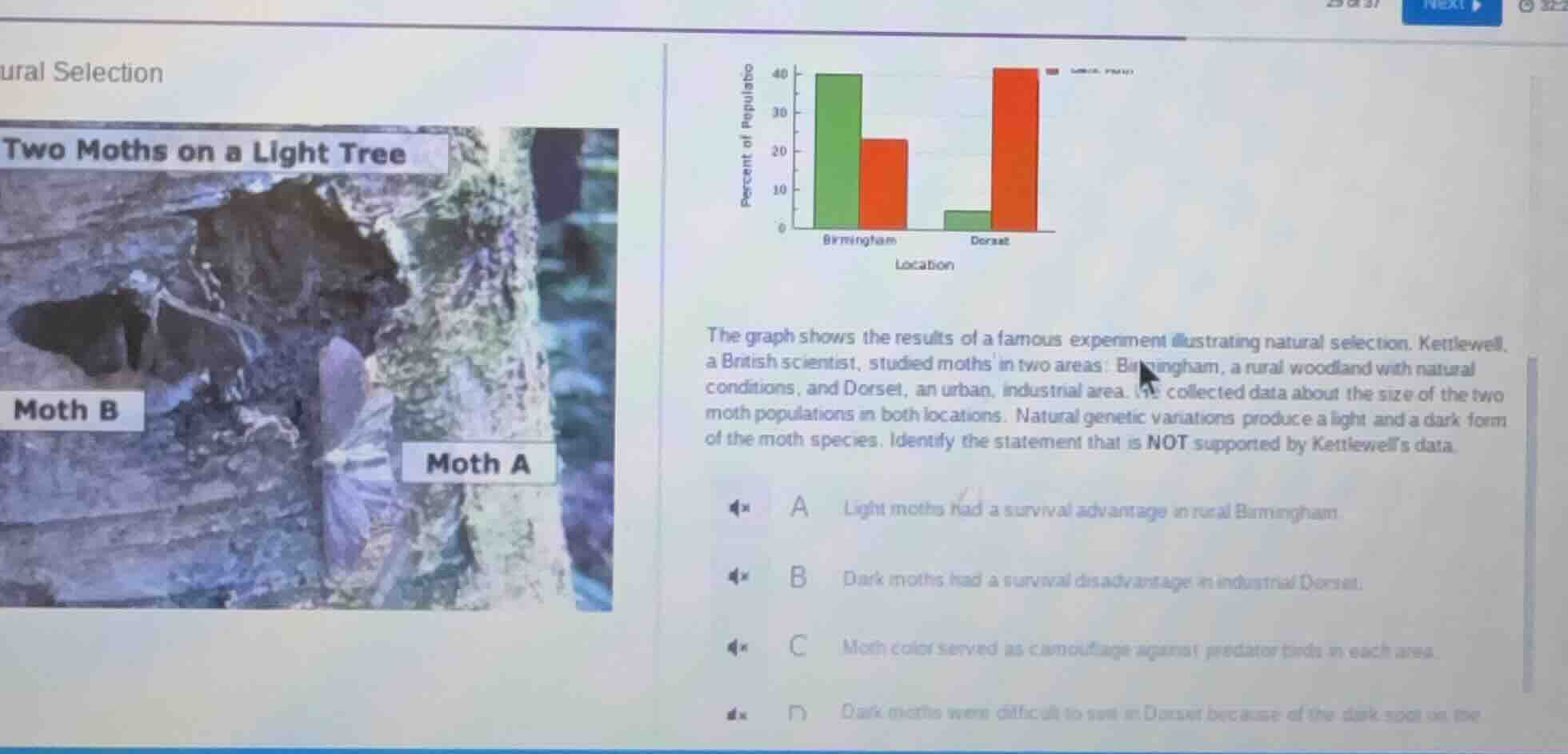 ural selection two moths on a light tree moth b moth a the graph shows …