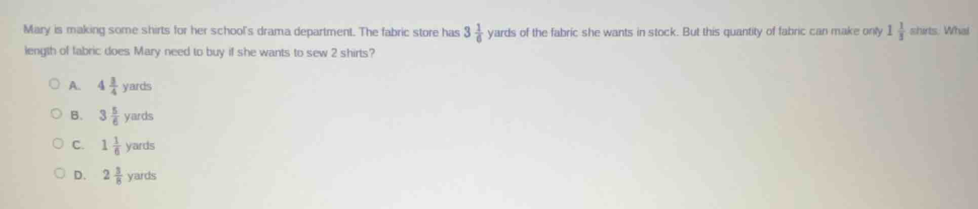 mary is making some shirts for her schools drama department. the fabric…