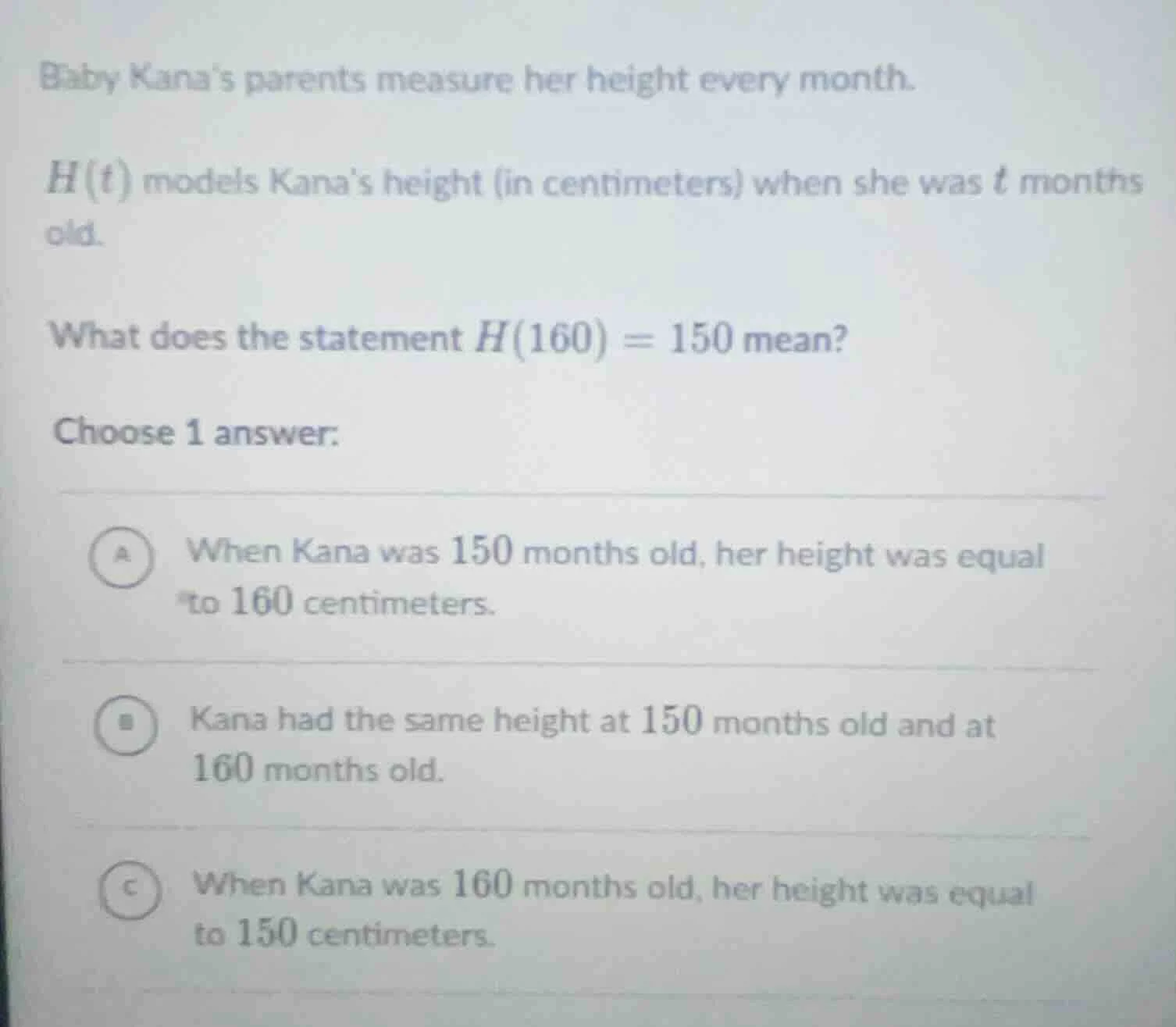 baby kana’s parents measure her height every month. h(t) models kana’s …