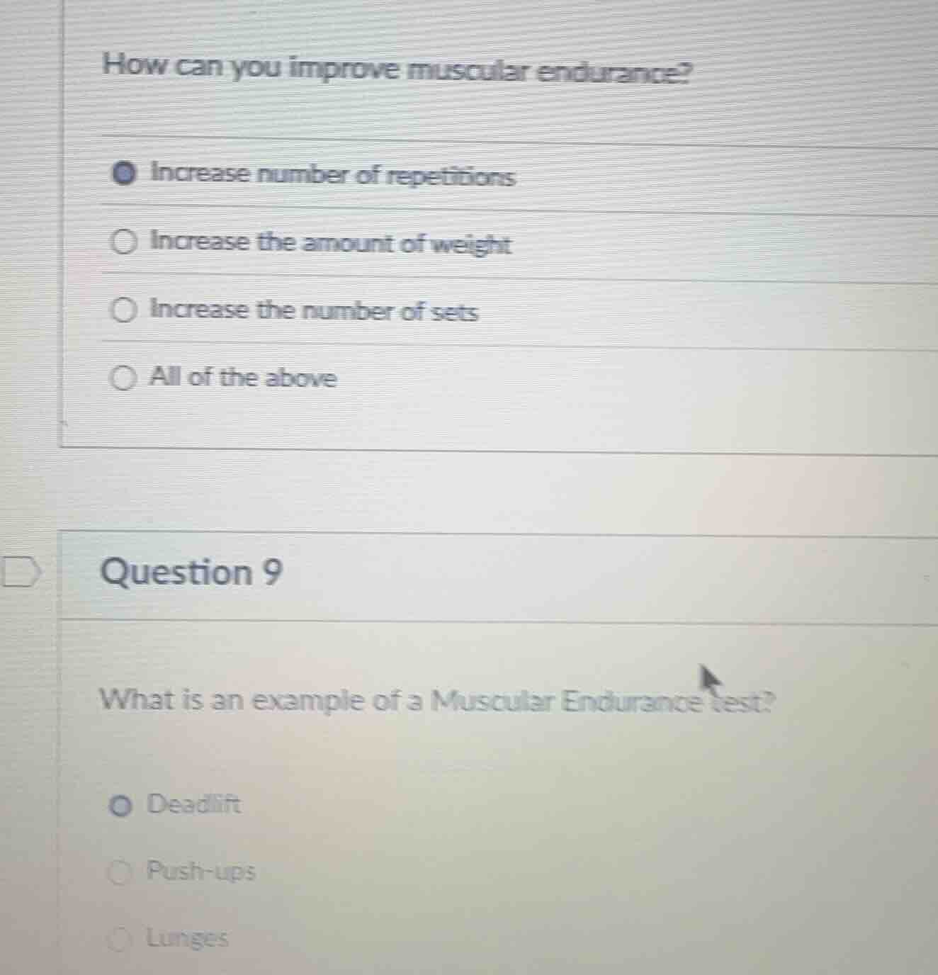 how can you improve muscular endurance? - increase number of repetition…