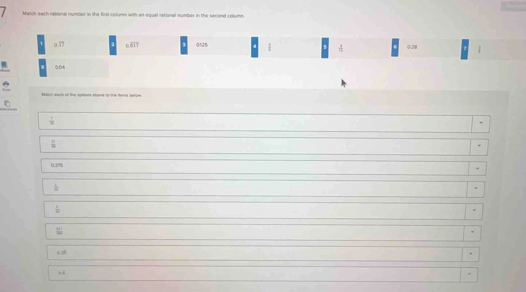 match each rational number in the first column with an equal rational n…
