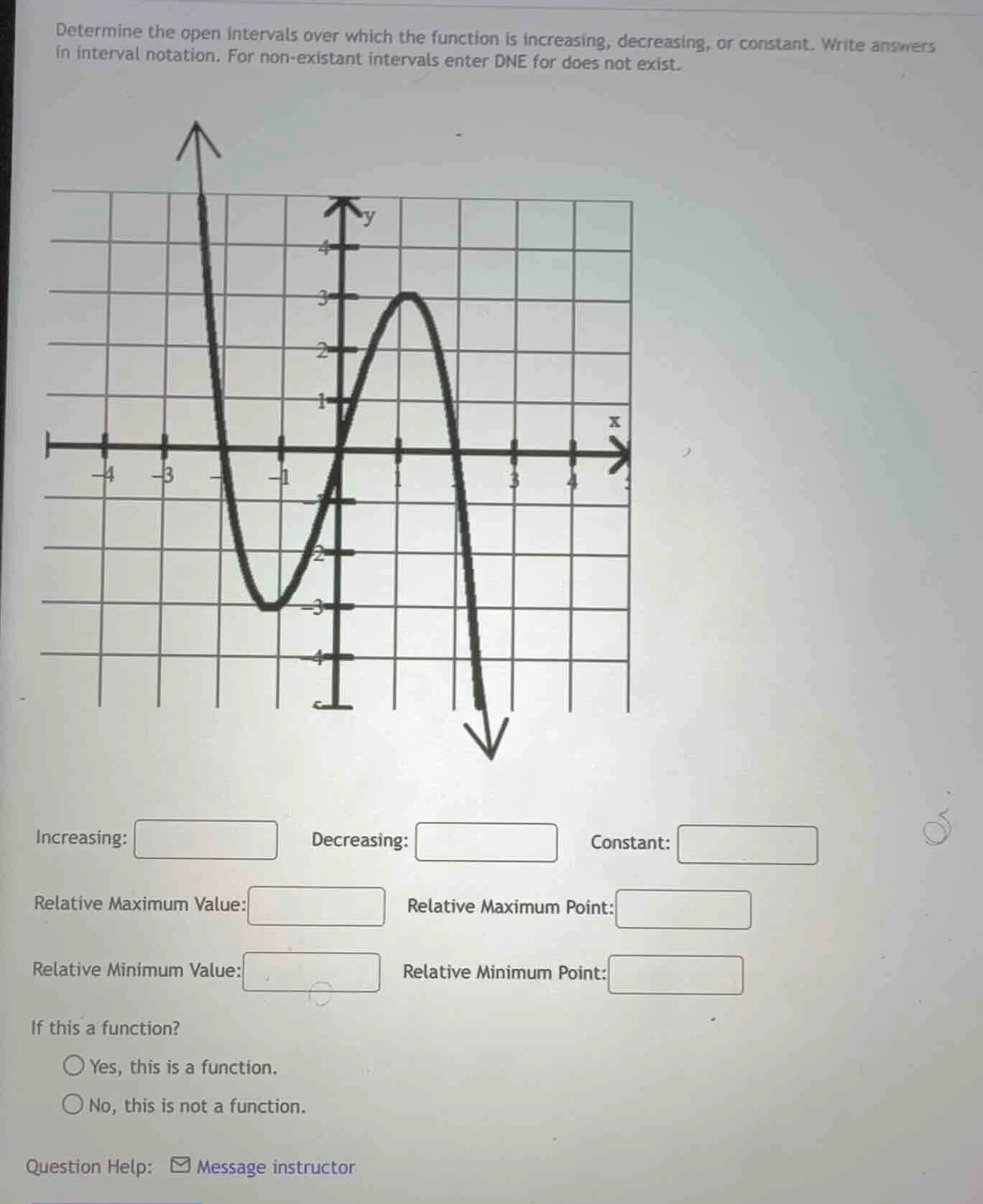 determine the open intervals over which the function is increasing, dec…