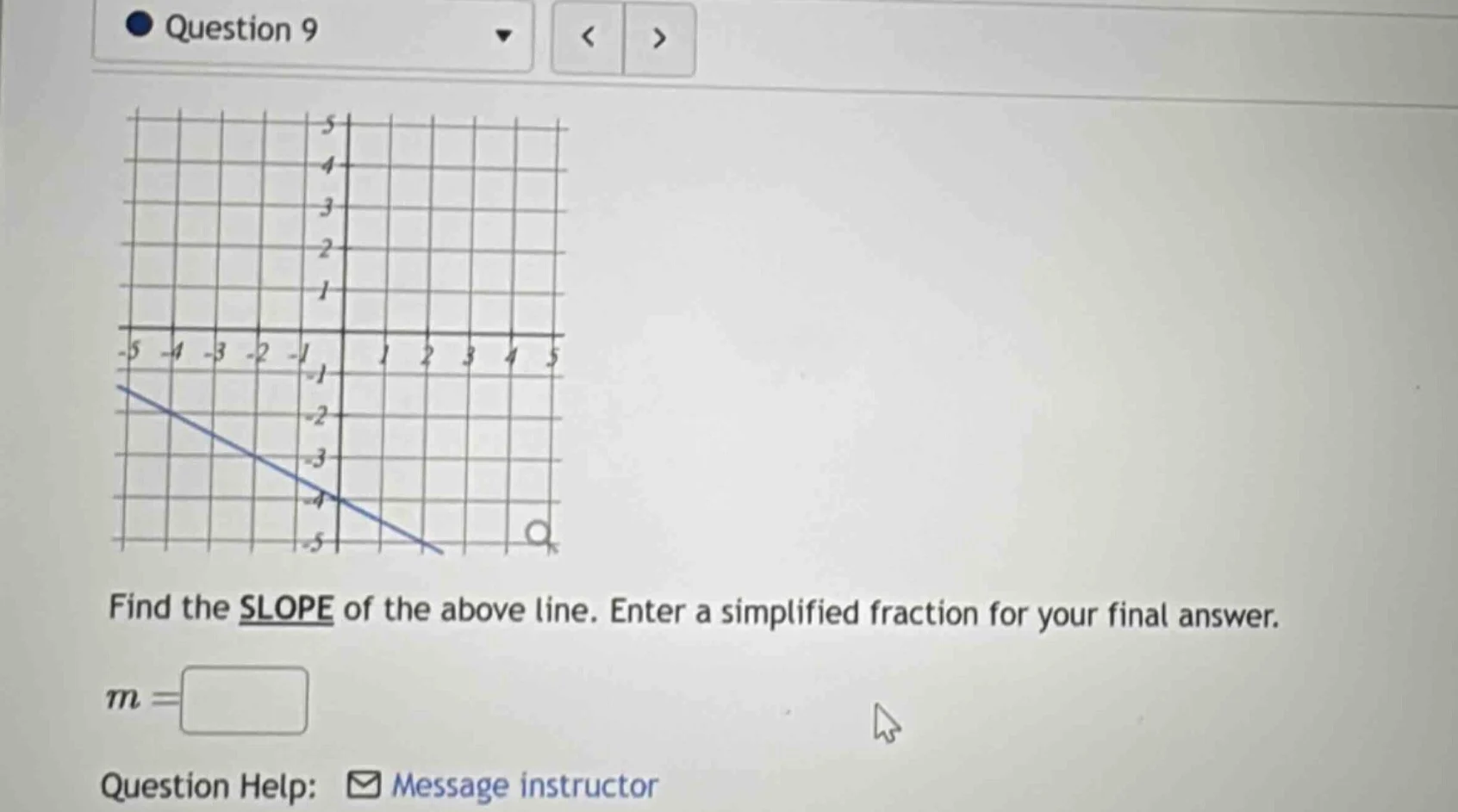 question 9 find the slope of the above line. enter a simplified fractio…
