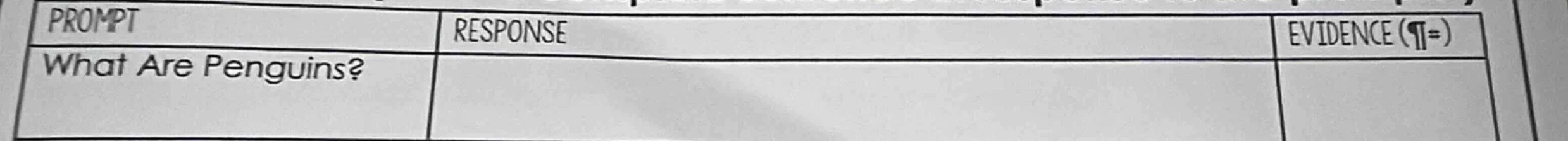 prompt\tresponse\tevidence (¶=) what are penguins?\t\t