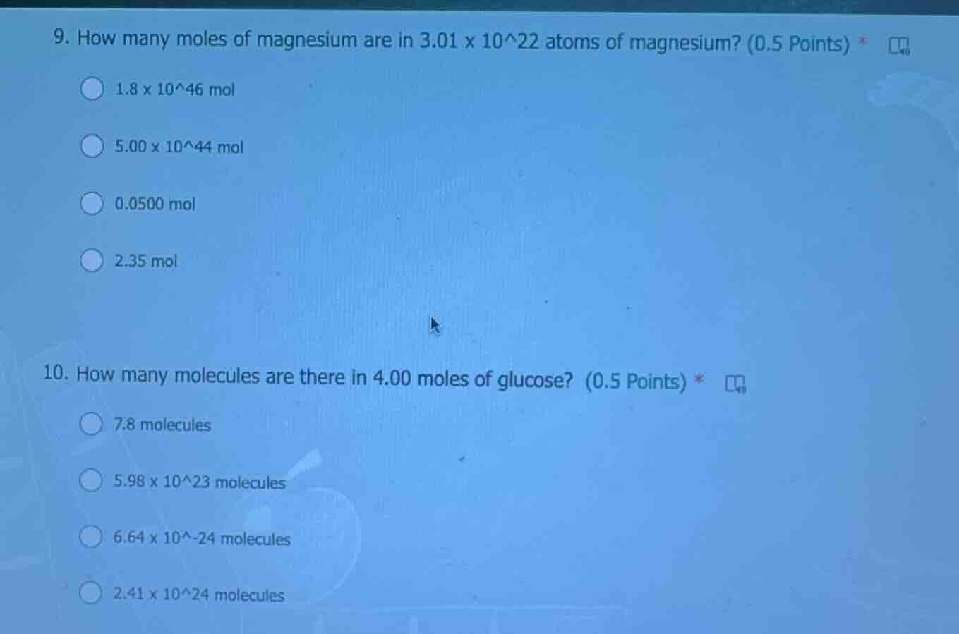 9. how many moles of magnesium are in 3.01 x 10^22 atoms of magnesium? …
