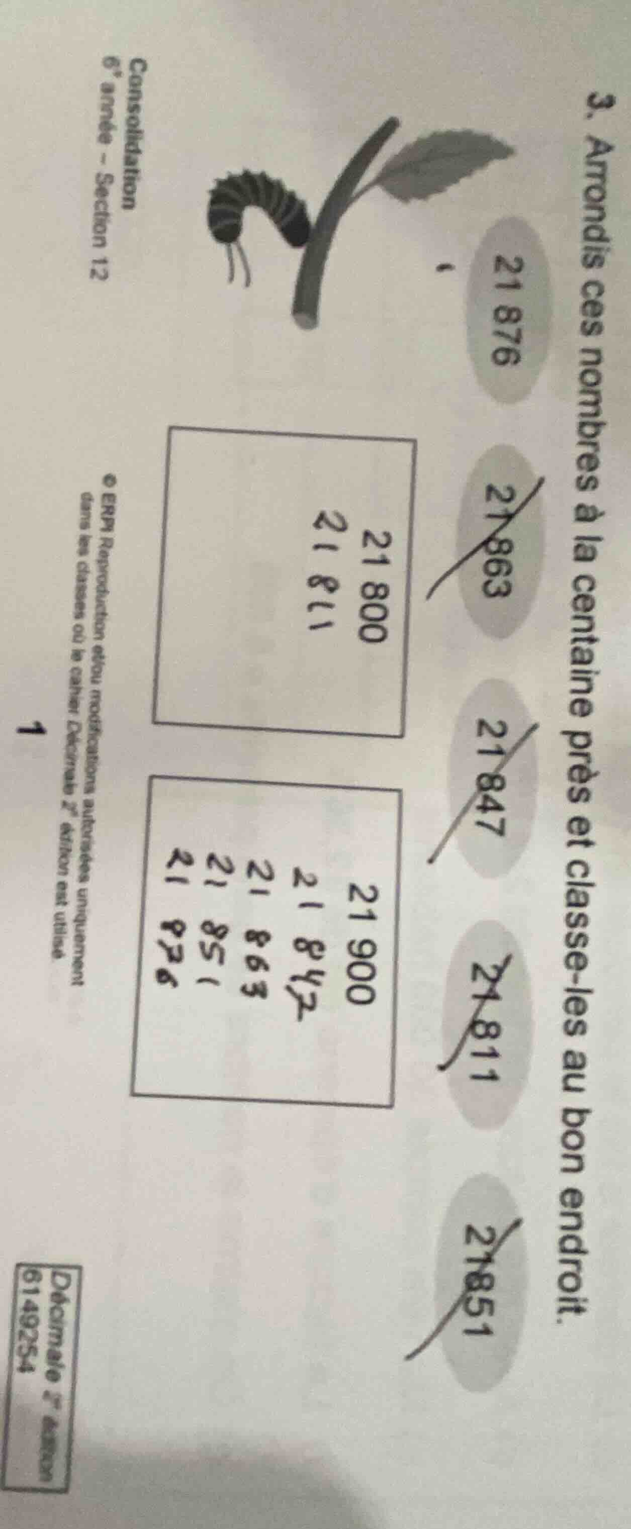 consolidation 6° année - section 12 3. arrondis ces nombres à la centai…