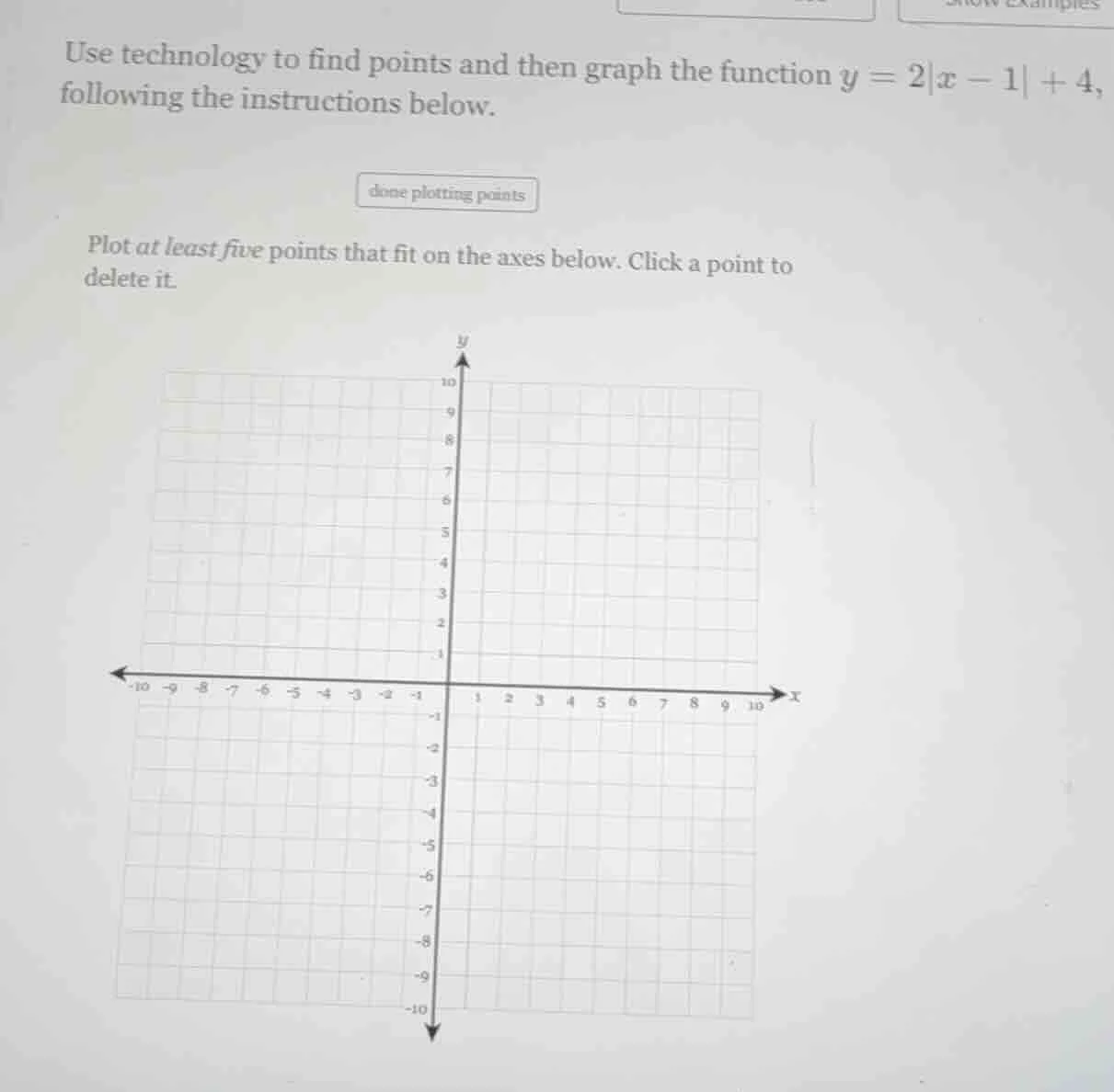 use technology to find points and then graph the function $y = 2|x - 1|…