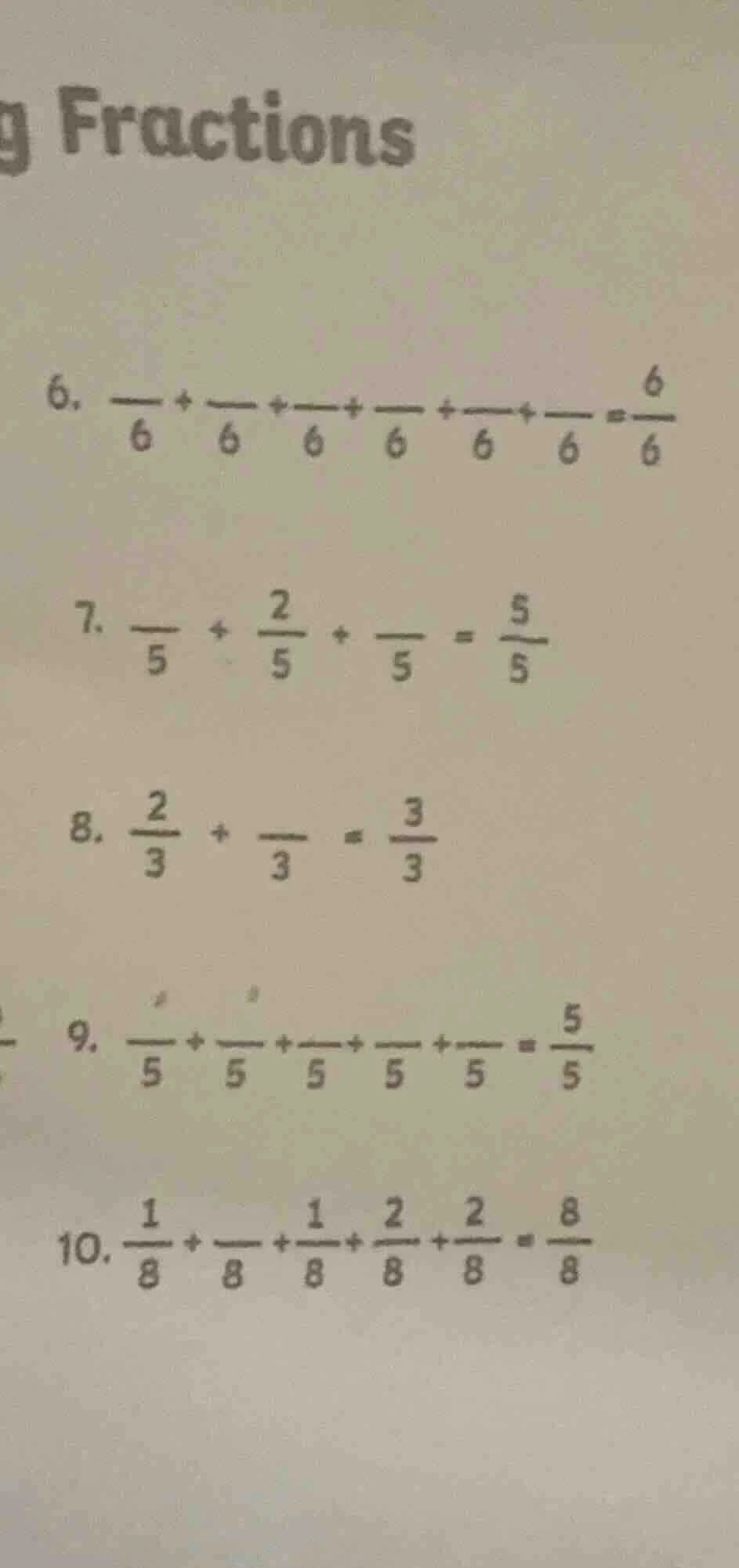 fractions 6. (\frac{}{6} + \frac{}{6} + \frac{}{6} + \frac{}{6} + \frac…