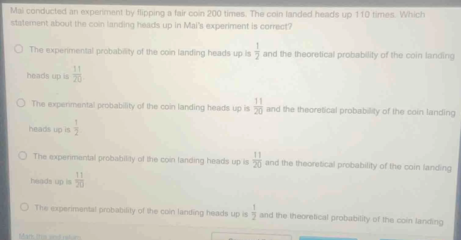 mai conducted an experiment by flipping a fair coin 200 times. the coin…
