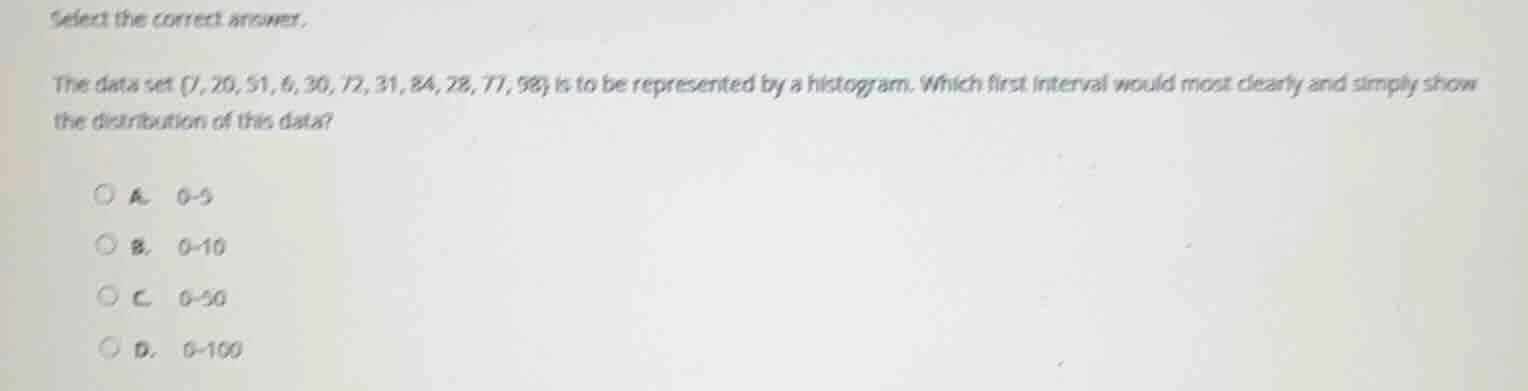 select the correct answer. the data set {7, 20, 51, 6, 30, 72, 31, 84, …