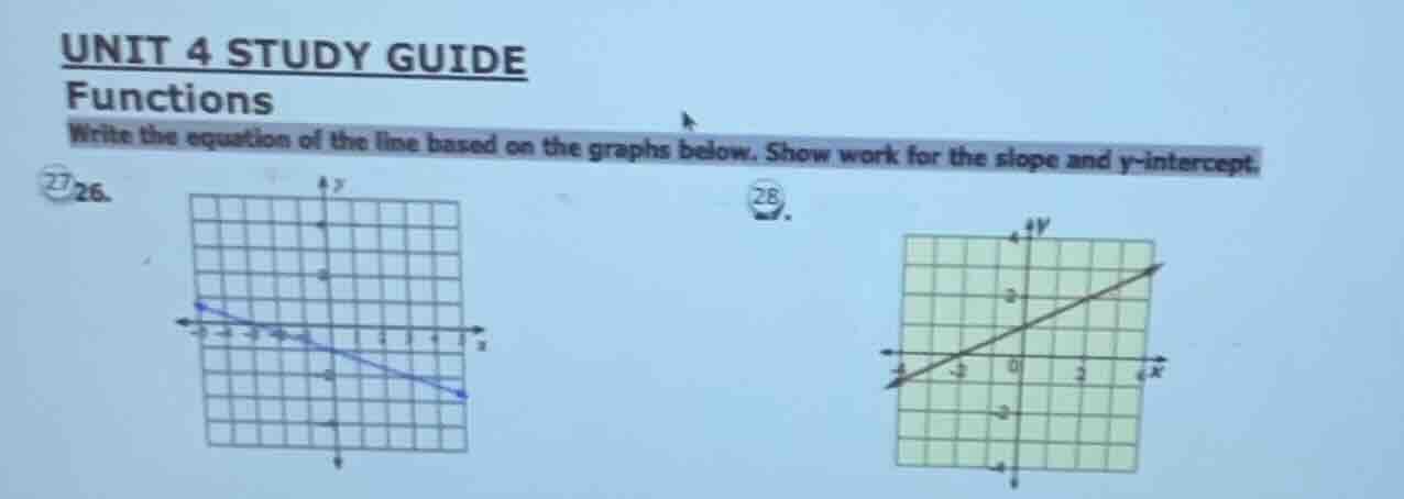 unit 4 study guide functions write the equation of the line based on th…