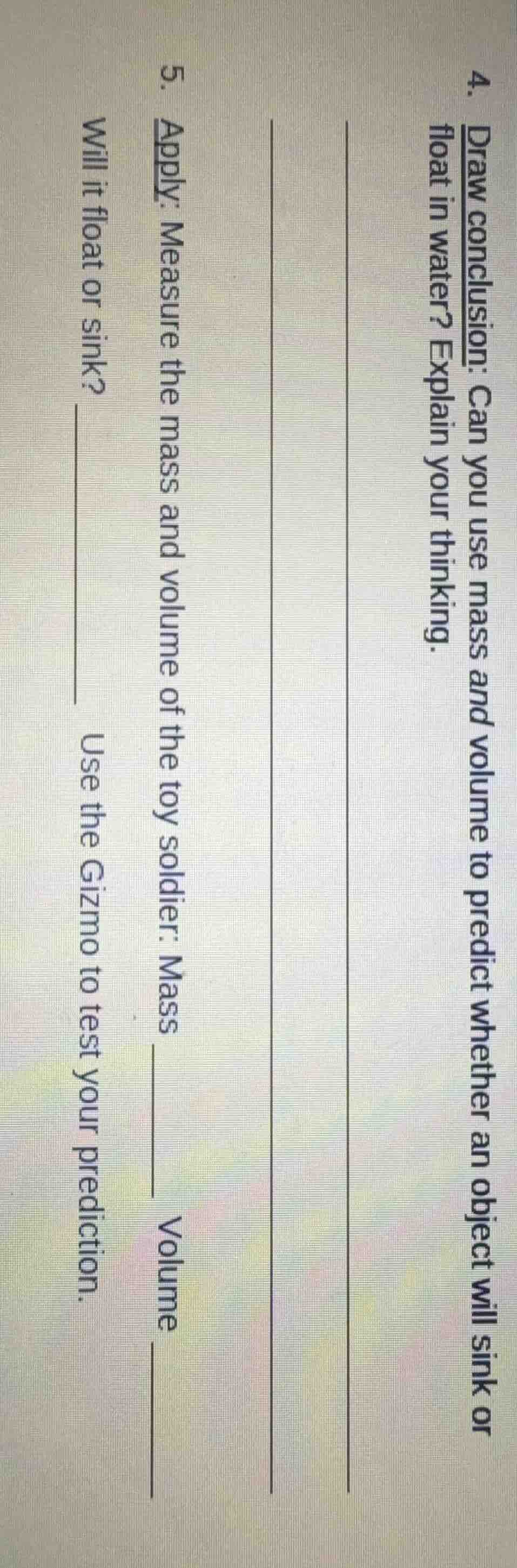 4. draw conclusion: can you use mass and volume to predict whether an o…