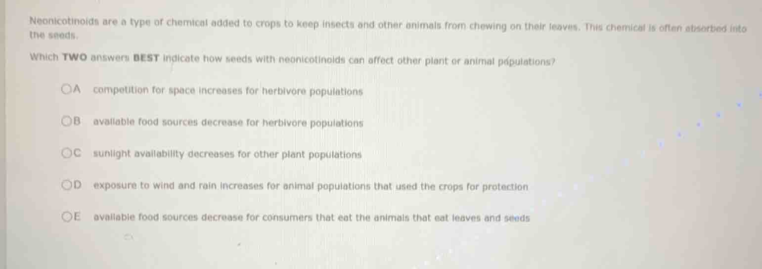 neonicotinoids are a type of chemical added to crops to keep insects an…