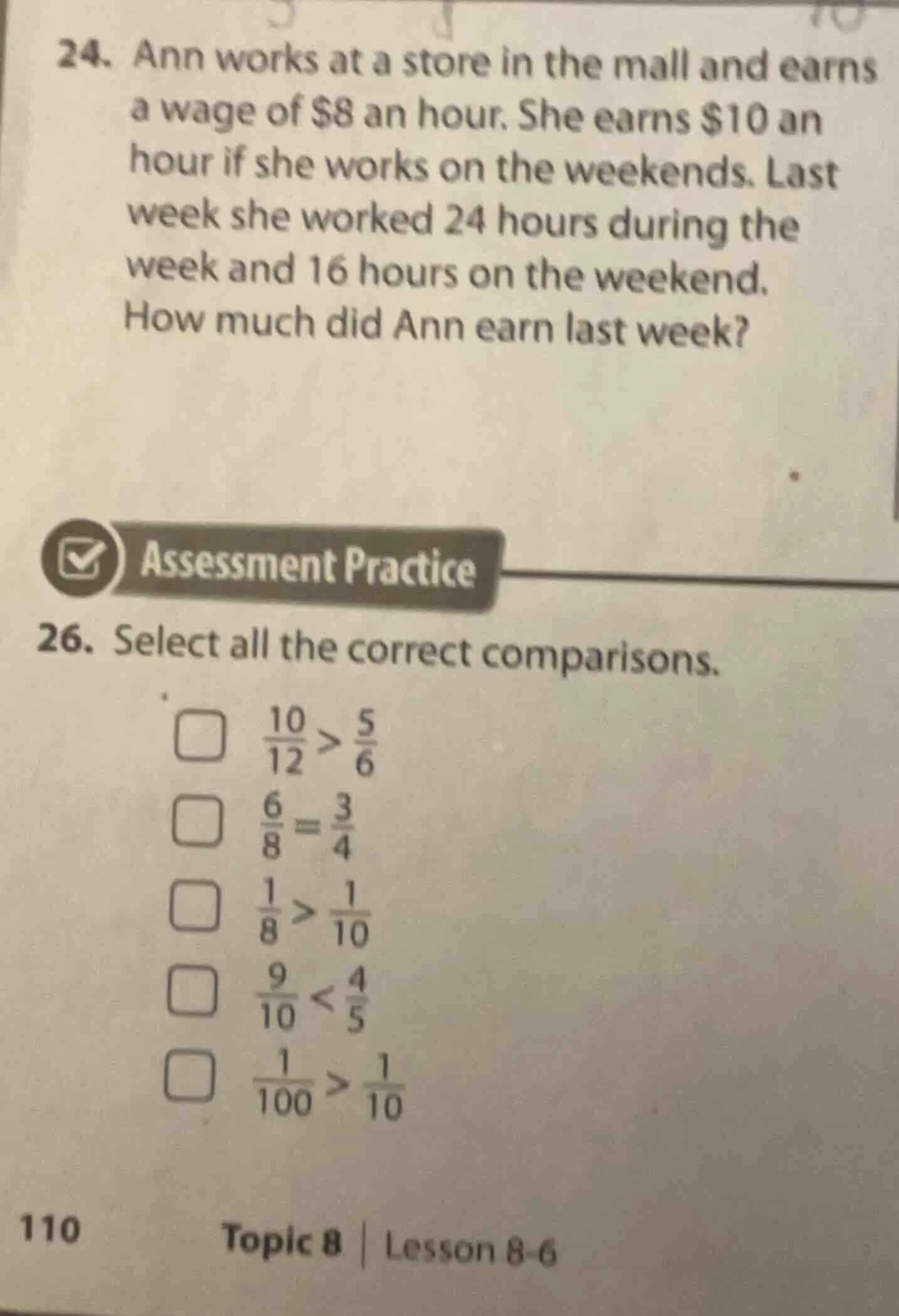 24. ann works at a store in the mall and earns a wage of $8 an hour. sh…