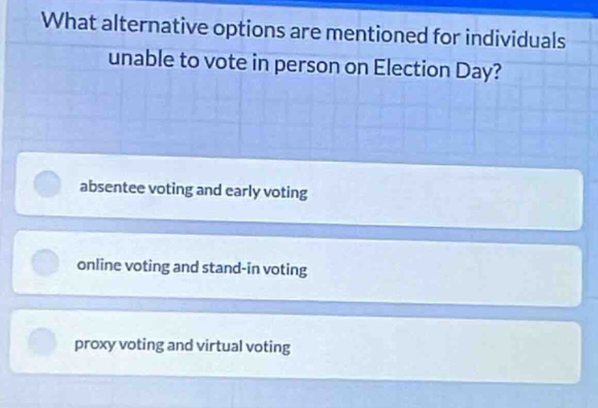 what alternative options are mentioned for individuals unable to vote i…