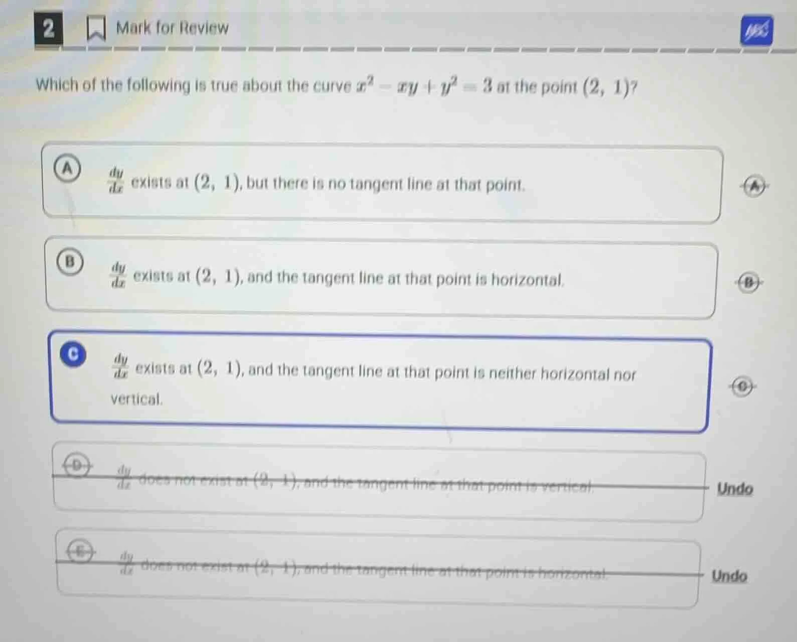 2 mark for review which of the following is true about the curve $x^2 -…