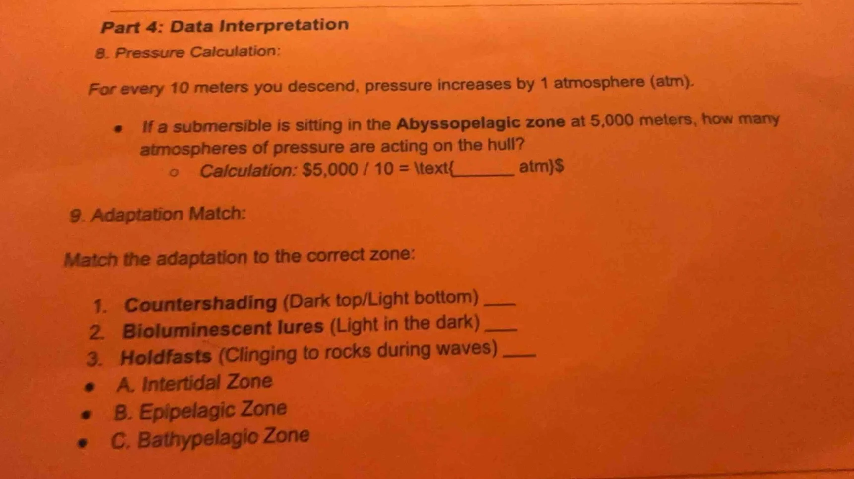 part 4: data interpretation 8. pressure calculation: for every 10 meter…