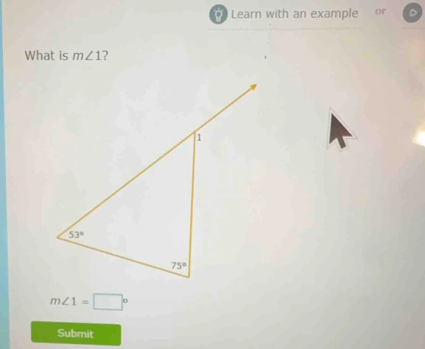 what is $m\\angle 1$? (there is a triangle with angles 53° and 75°, and…